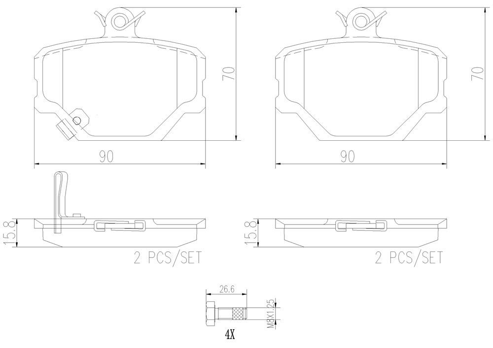 2016, 2015, 2014, 2013, 2012, 2011, 2010, 2009, 2008, 2007, 2006, 2005 Smart Fortwo Disc Brake Pad Set