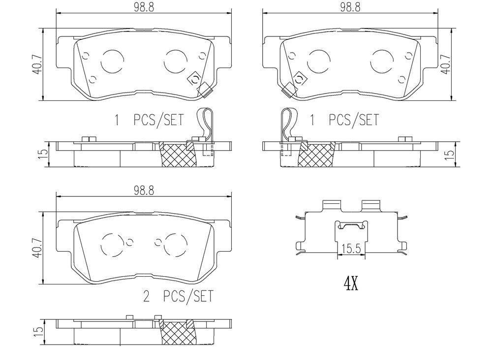 2010, 2009, 2008, 2007, 2006, 2005, 2004, 2003, 2002, 2001 Kia Optima Disc Brake Pad Set