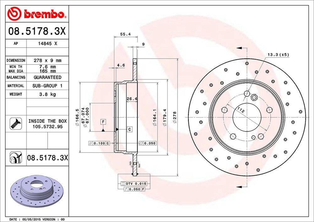 2008, 2007, 2006, 2005, 2004 Chrysler Crossfire Disc Brake Rotor