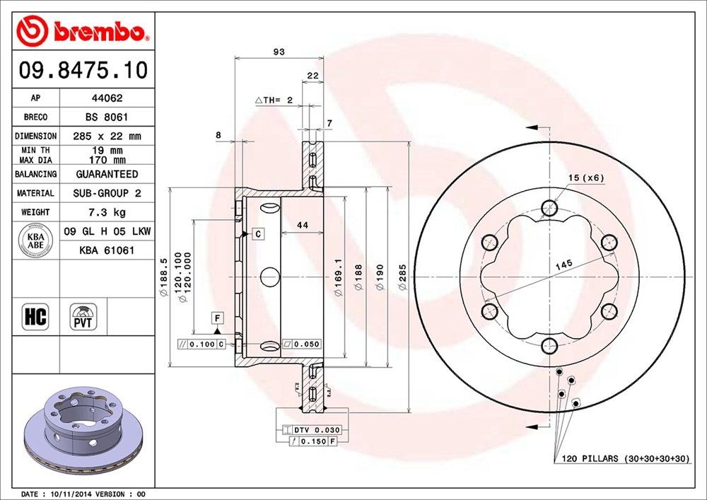 2006, 2005, 2004, 2003 Dodge Sprinter 3500 2500 Disc Brake Rotor