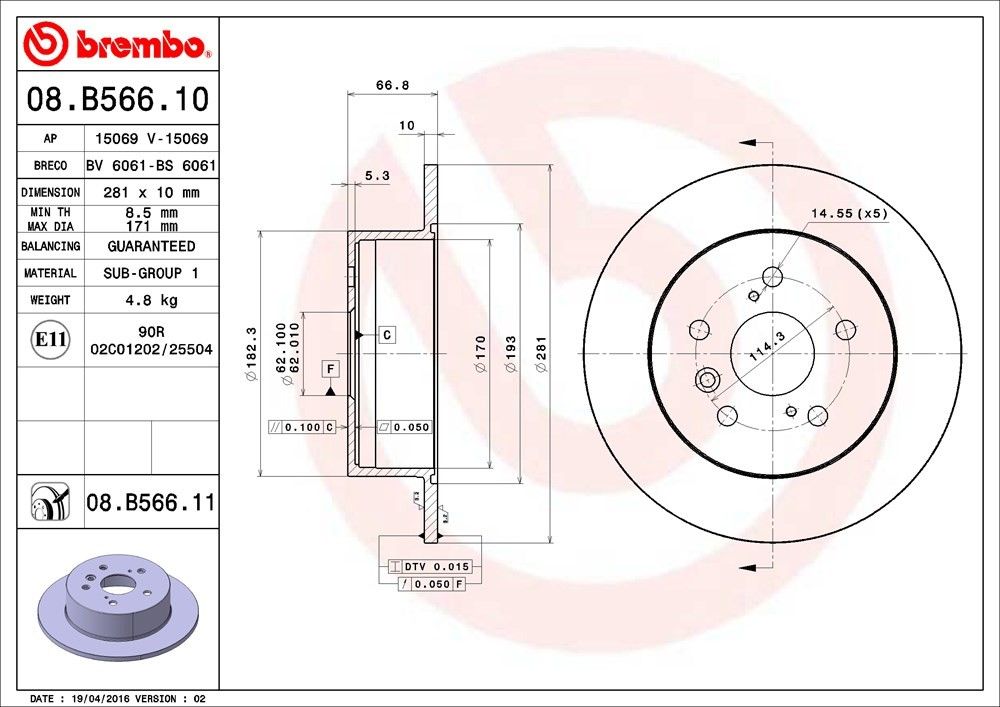 2012, 2011, 2010, 2009, 2008, 2007 Lexus ES350 Disc Brake Rotor