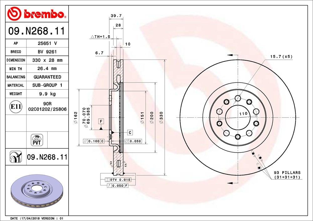 2023, 2022, 2021, 2020, 2019, 2018, 2017, 2016, 2015, 2014 Jeep Cherokee Disc Brake Rotor