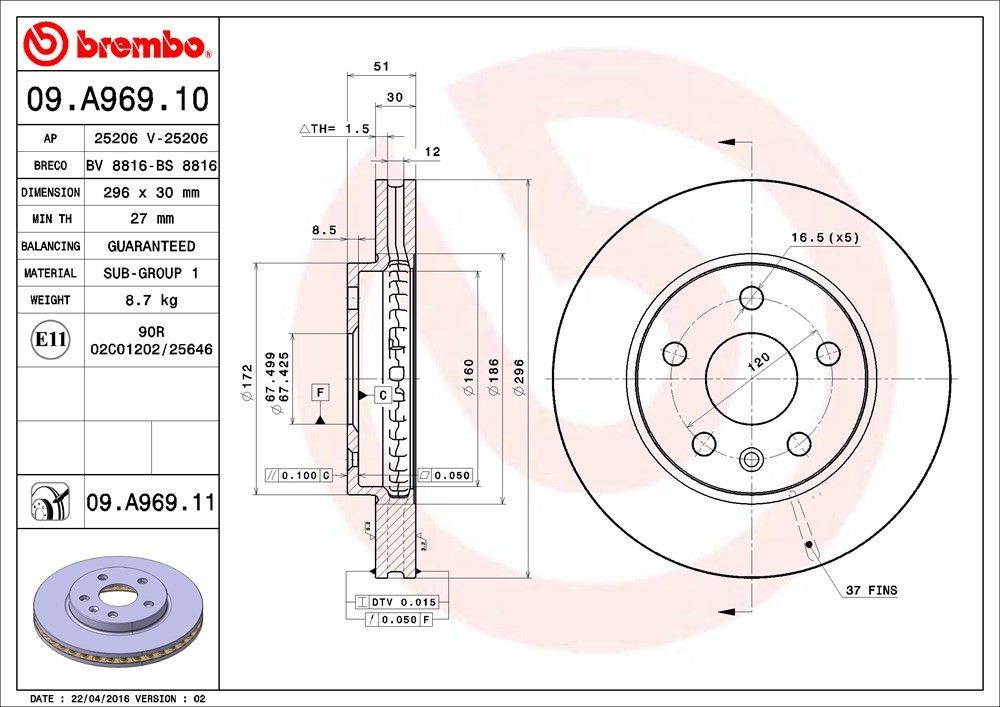 2011, 2010 Saab 9-5 Disc Brake Rotor