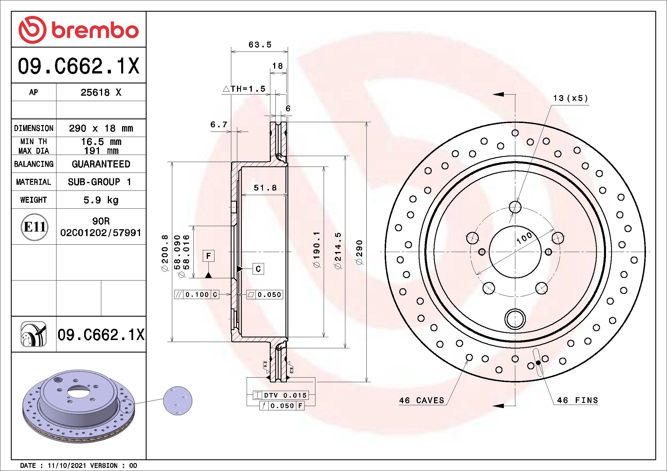 2014, 2013, 2012, 2011, 2010 Subaru Outback Disc Brake Rotor