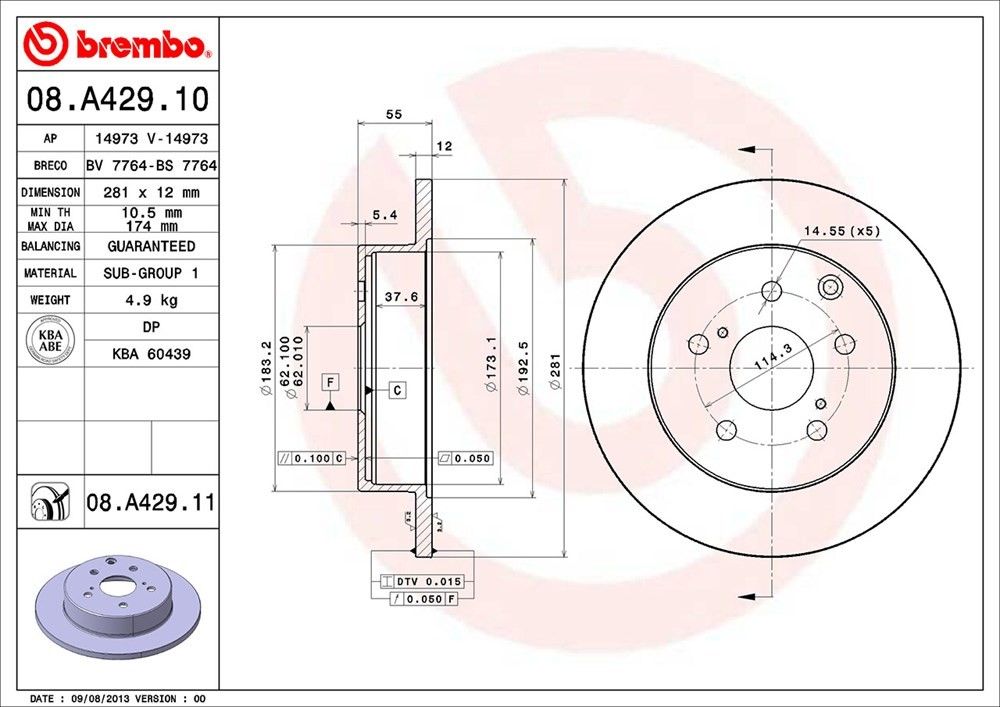 2012, 2011, 2010 Lexus HS250h Disc Brake Rotor