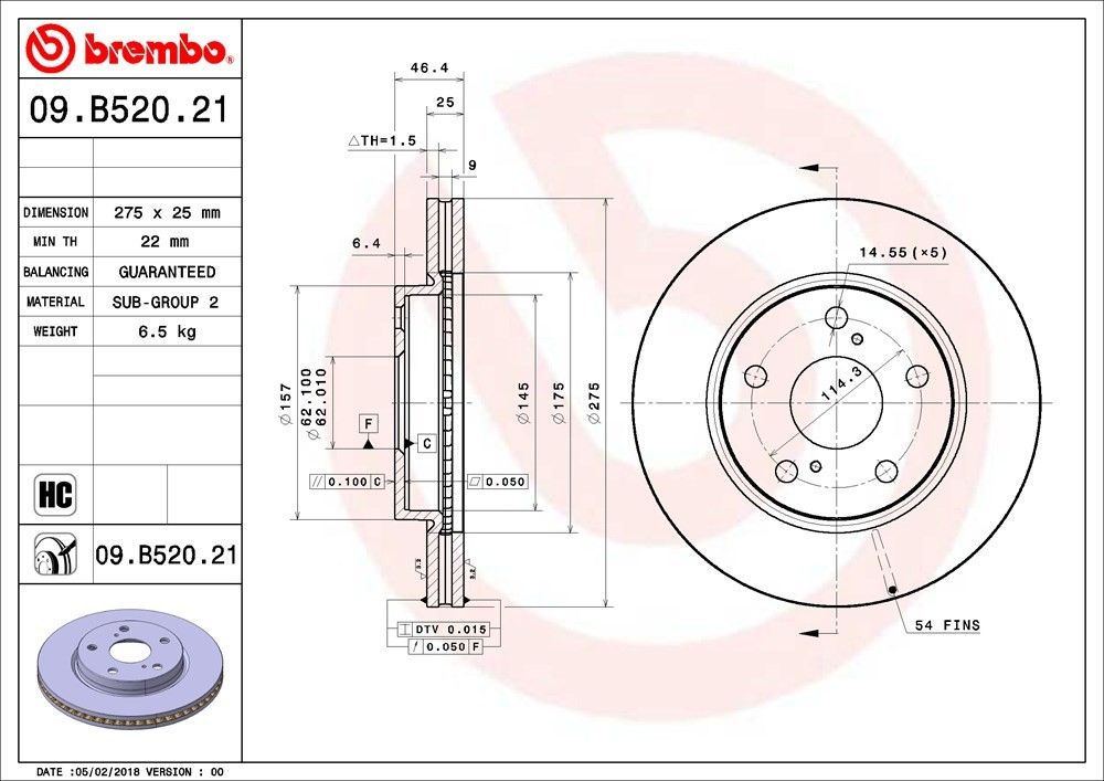 2018, 2017, 2016, 2015, 2014, 2013, 2012, 2011, 2010, 2009 Toyota RAV4 Disc Brake Rotor