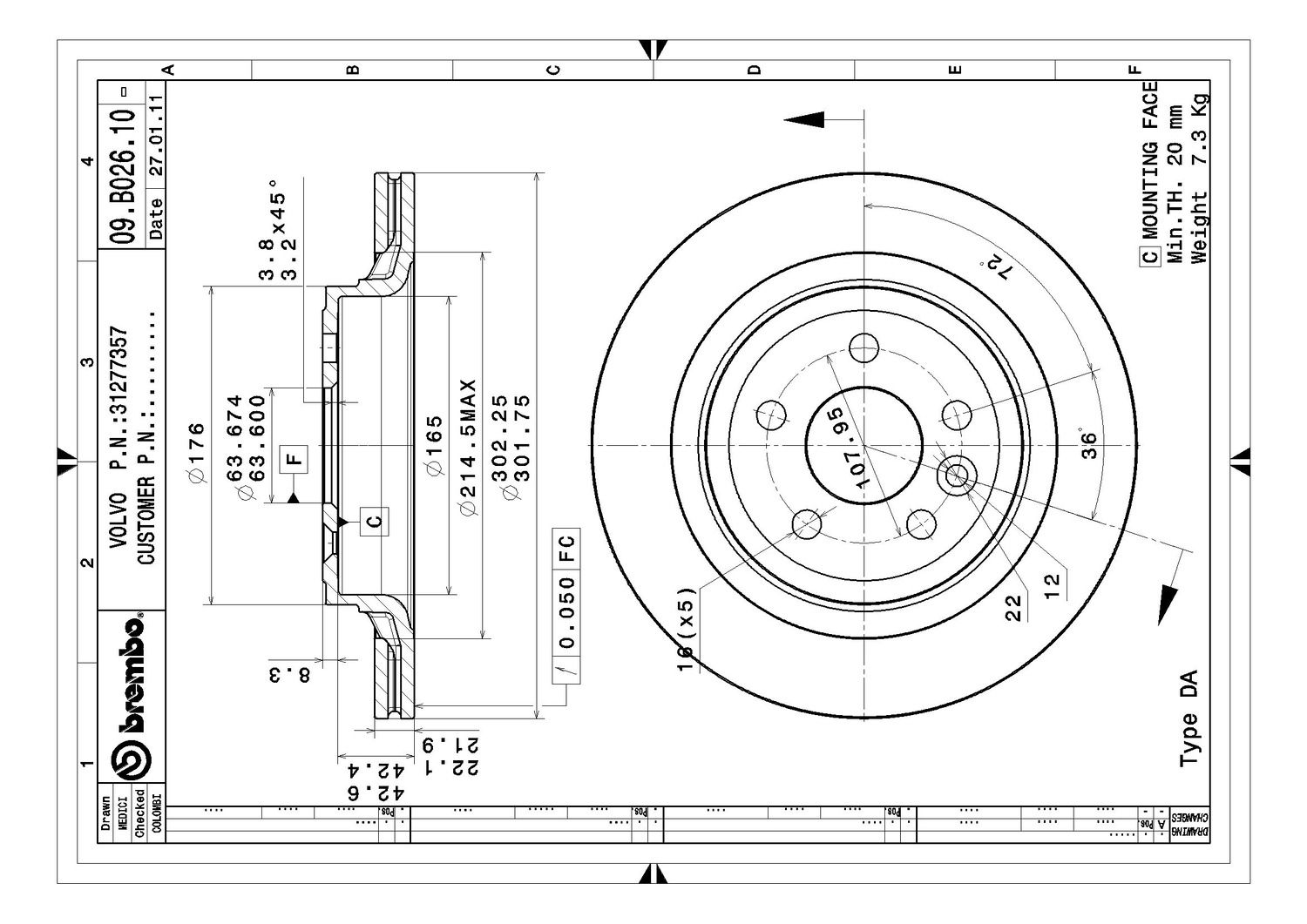 2017, 2016, 2015, 2014, 2013, 2012, 2011, 2010 Volvo XC60 Disc Brake Rotor
