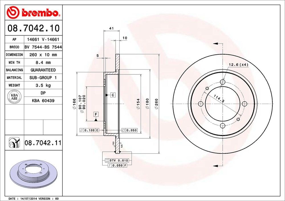 2004, 2003, 2002, 2001, 2000 Volvo S40 Disc Brake Rotor