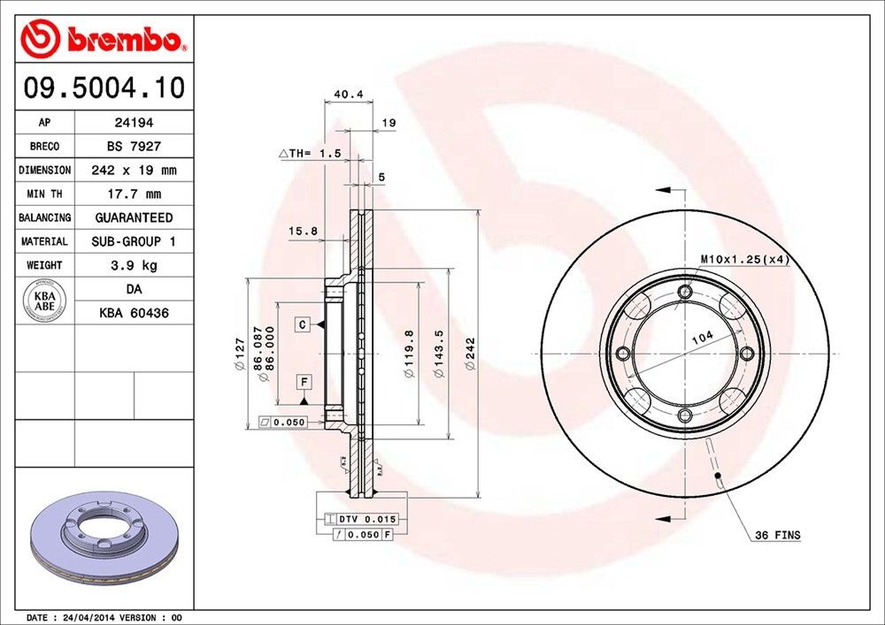 1994, 1993, 1992, 1991, 1990, 1989, 1988, 1987 Hyundai Excel Disc Brake Rotor
