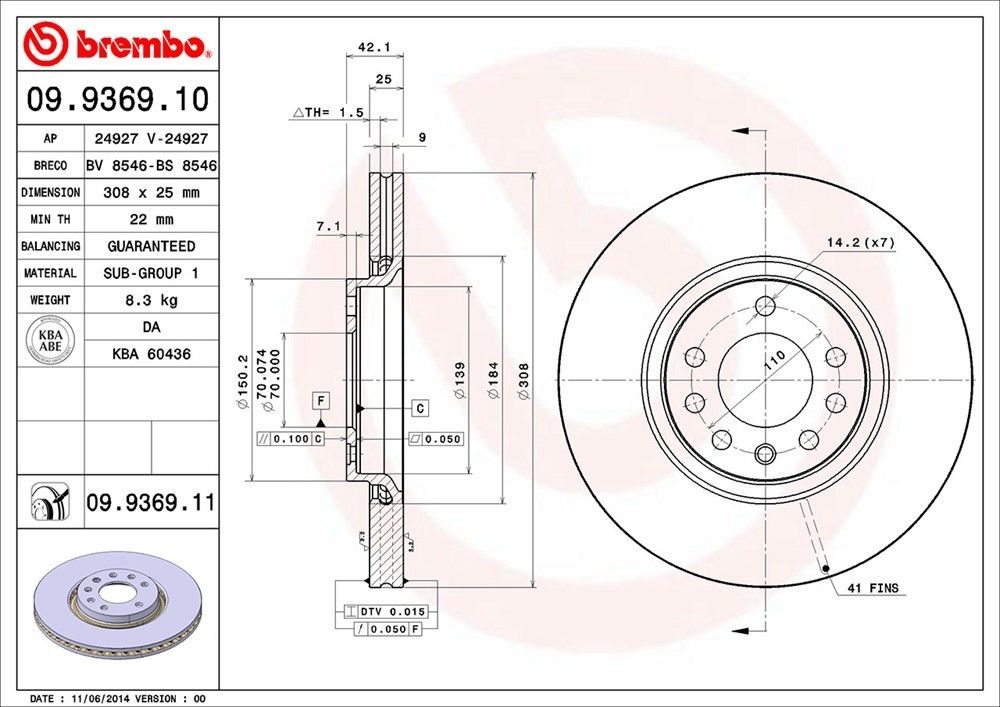2002, 2001, 2000, 1999 Saab 9-3 Disc Brake Rotor