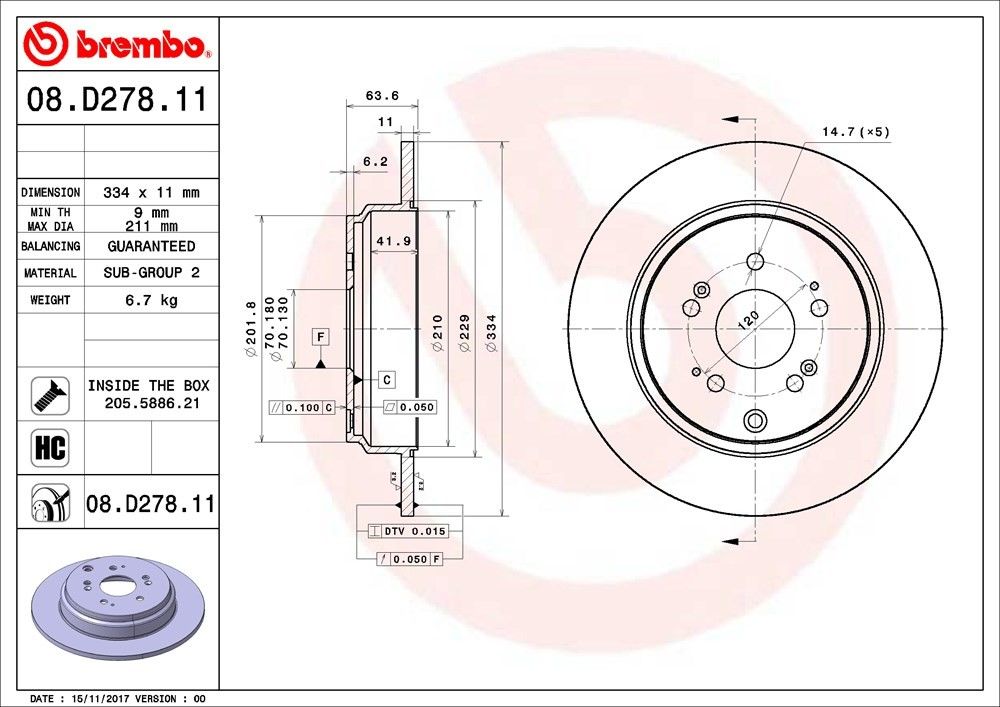 2015, 2014, 2013, 2012, 2011, 2010, 2009 Honda Pilot Disc Brake Rotor