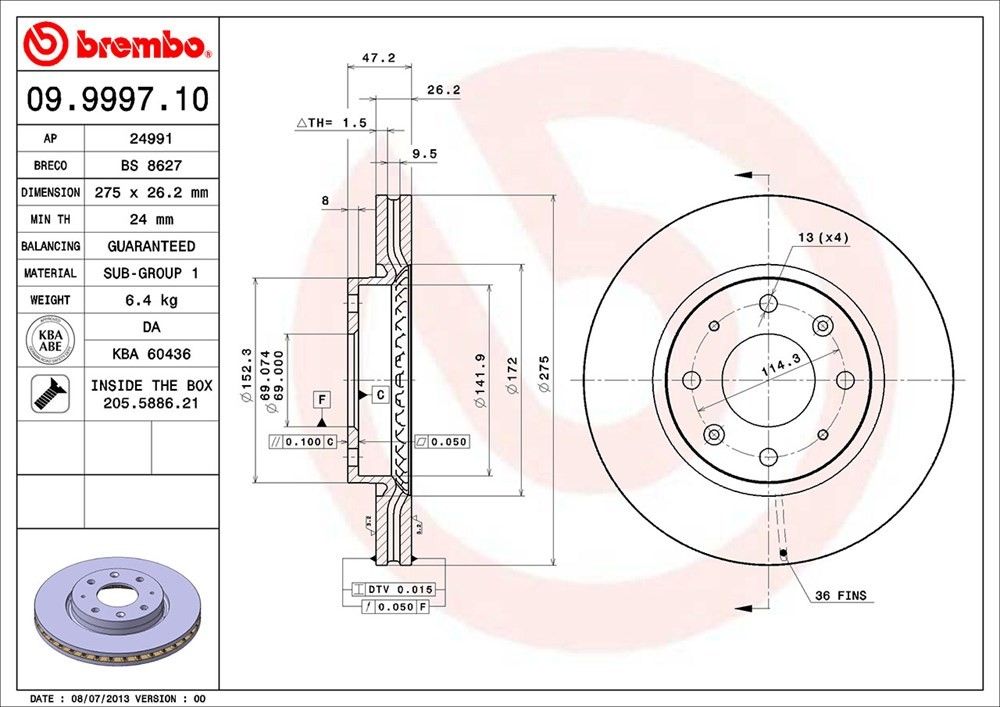 2009, 2008, 2007, 2006, 2005, 2004 Kia Spectra Disc Brake Rotor