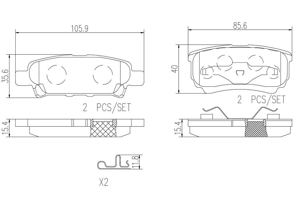 2017, 2016, 2015, 2014, 2013, 2012, 2011, 2010, 2009, 2008, 2007 Jeep Compass Disc Brake Pad Set