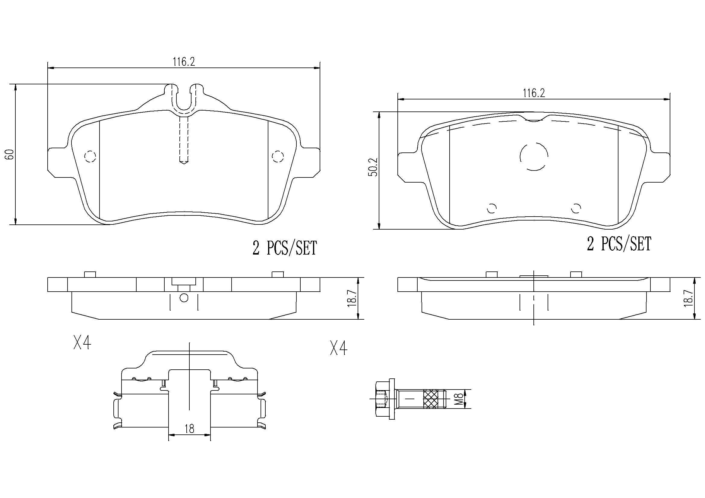 2015, 2014, 2013, 2012 Mercedes-Benz ML350 2012-2015 Mercedes-Benz GLE300d Disc Brake Pad Set