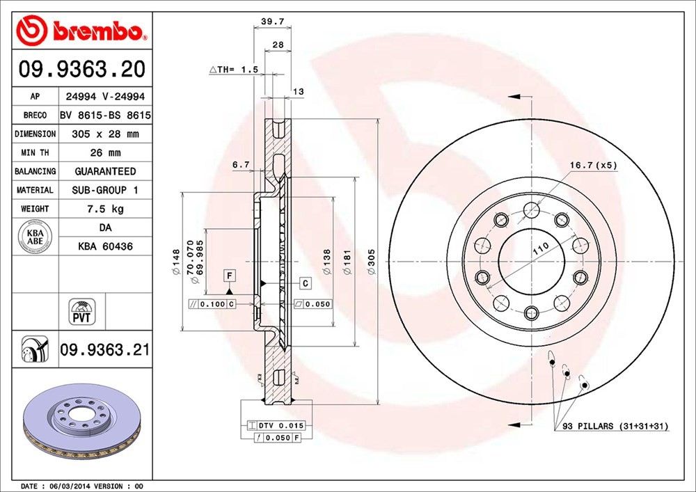 2017, 2016, 2015 Chrysler 200 Disc Brake Rotor