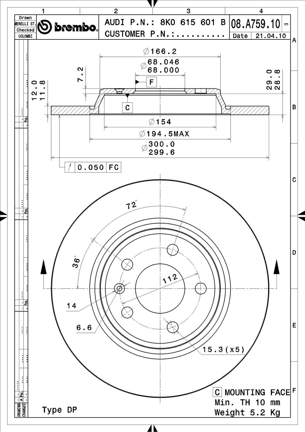 2016, 2015, 2014, 2013, 2012, 2011, 2010, 2009, 2008 Audi S5 Disc Brake Rotor