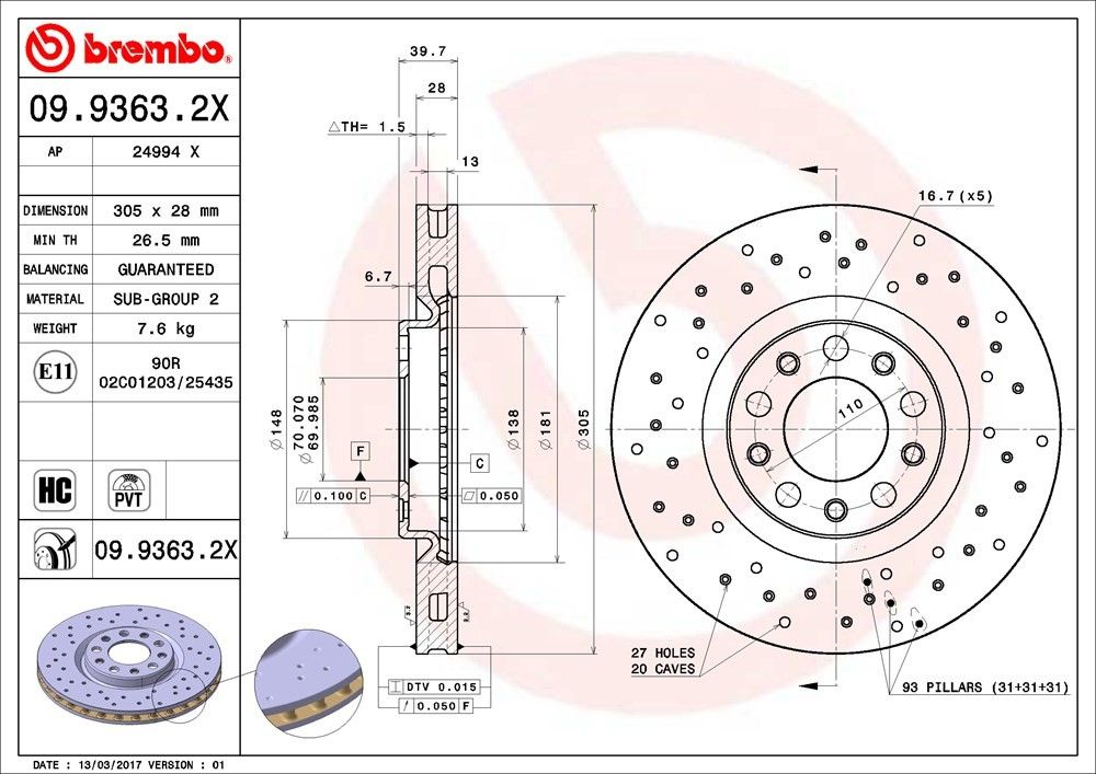 2016, 2015, 2014, 2013 Dodge Dart Disc Brake Rotor