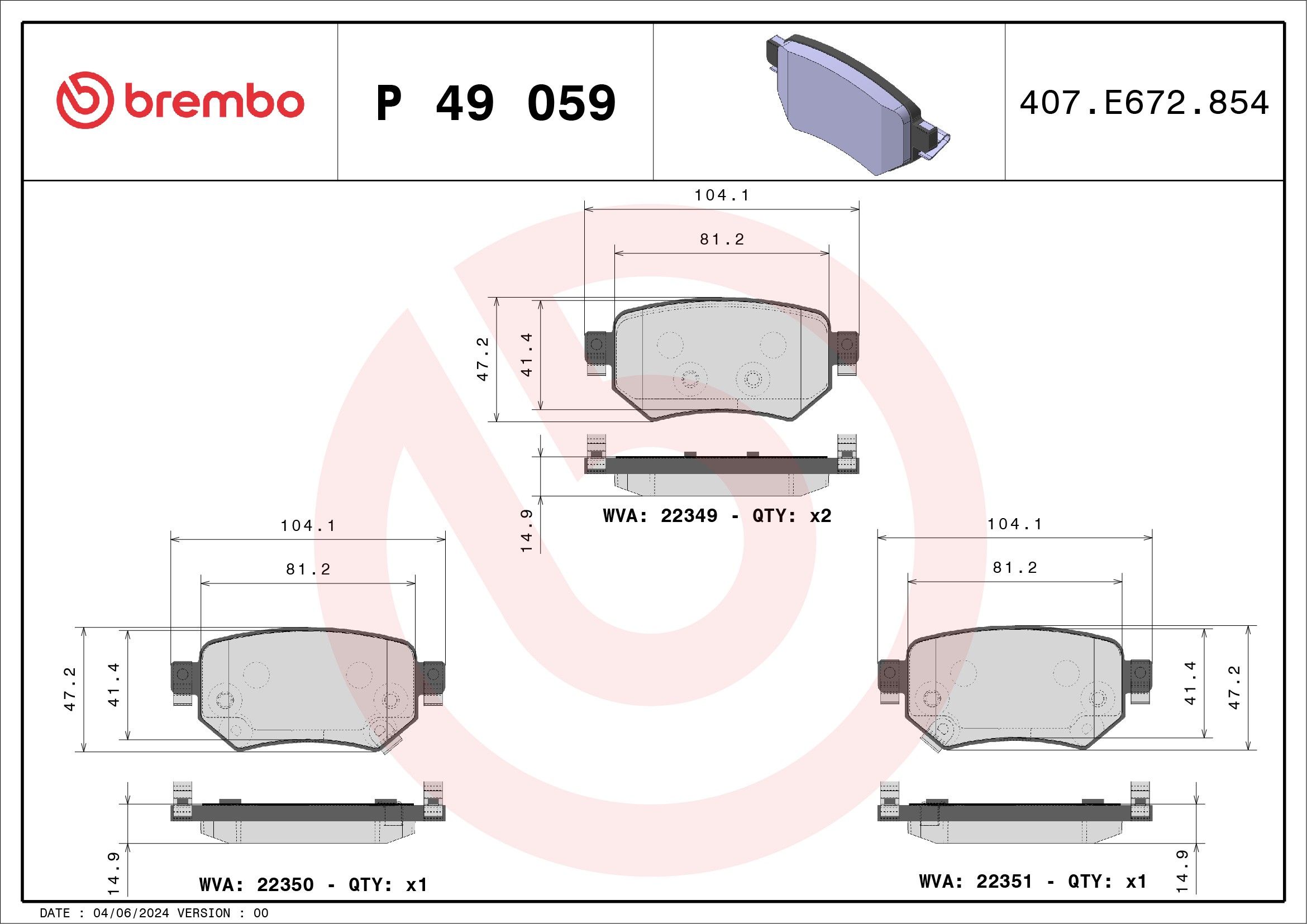2021, 2020, 2019, 2018 Mazda 6 Disc Brake Pad Set