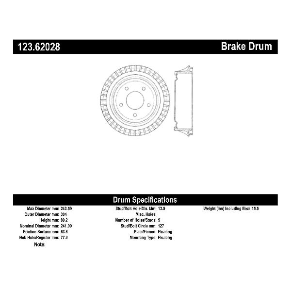 1991-1996 Chevrolet Caprice Brake Drum - Rear (Centric)
