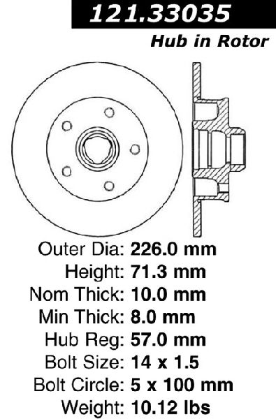 1995-1998 Volkswagen Golf Disc Brake Rotor and Hub Assembly - Rear (Centric)