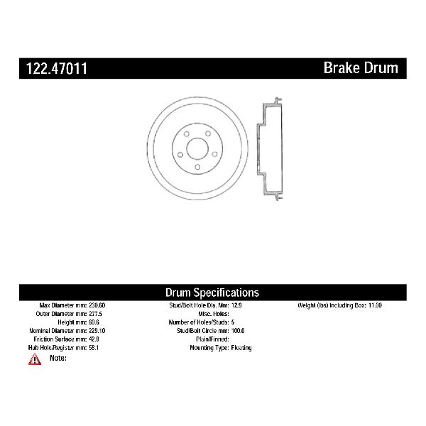 1998-2008 Subaru Forester Brake Drum - Rear (Centric)