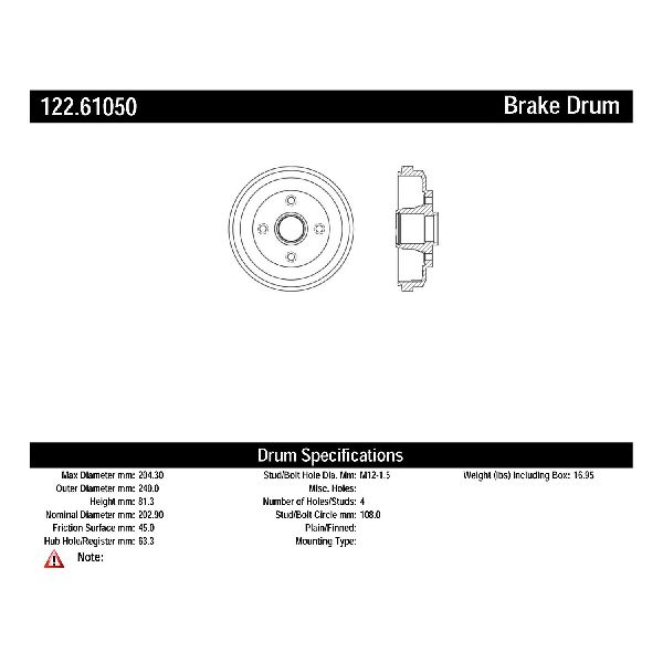 2009-2011 Ford Focus Brake Drum - Rear (Centric)