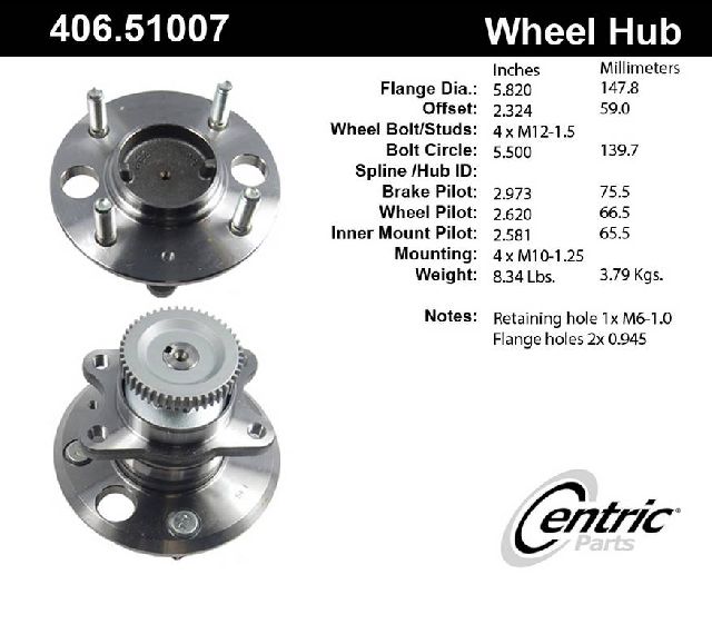 2001-2006 Kia Optima Wheel Bearing and Hub Assembly - Rear (Centric)