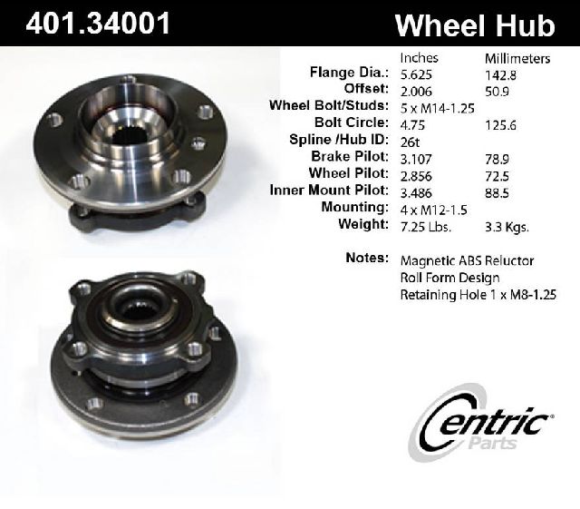 2013-2016 Mini Cooper Paceman Wheel Bearing and Hub Assembly - Front or Rear (Centric)