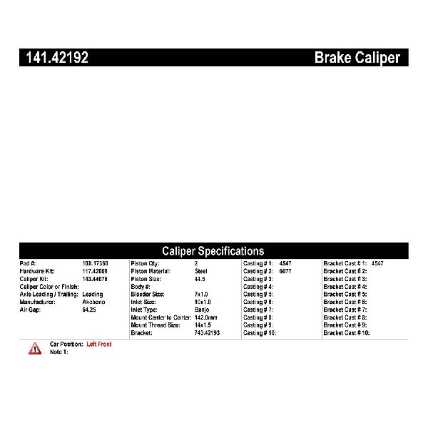 2014-2019 Nissan Rogue Disc Brake Caliper - Front Left (Centric)