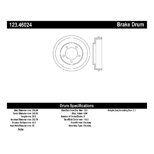 2008-2016 Mitsubishi Lancer Brake Drum - Rear (Centric)