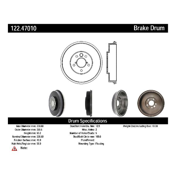 1995-2000 Subaru Legacy Brake Drum - Rear (Centric)