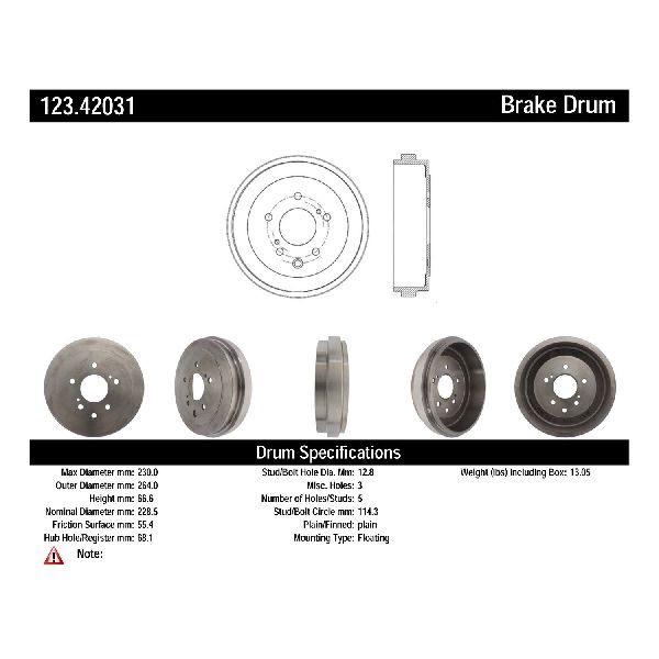 2015-2018 Chevrolet City Express Brake Drum - Rear (Centric)