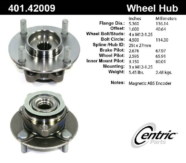 2009-2014 Nissan Cube Wheel Bearing and Hub Assembly - Front (Centric)
