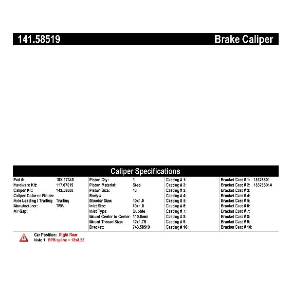 2014-2020 Jeep Cherokee Disc Brake Caliper - Rear Right (Centric)