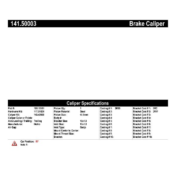 2014-2016 Kia Cadenza Disc Brake Caliper - Front Right (Centric)