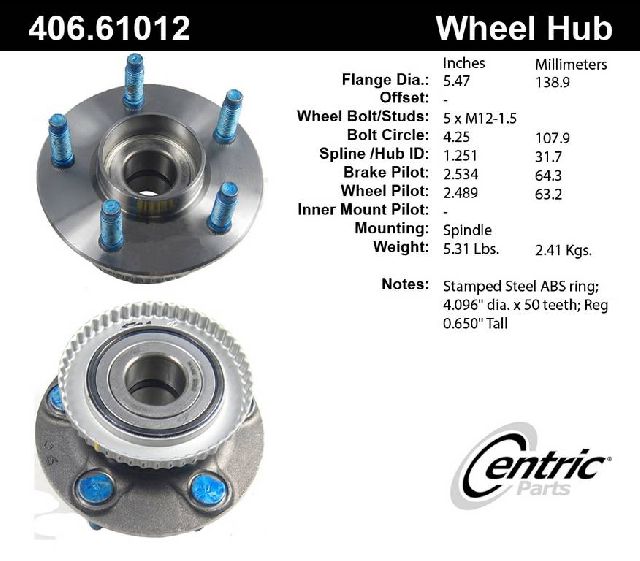 1993-2007 Ford Taurus Wheel Bearing and Hub Assembly - Rear (Centric)