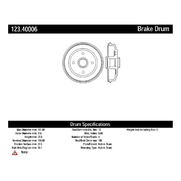 1980-1983 Honda Civic Brake Drum - Rear (Centric)