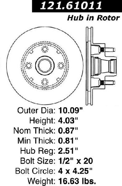 1980-1988 Mercury Cougar Disc Brake Rotor and Hub Assembly - Front (Centric)