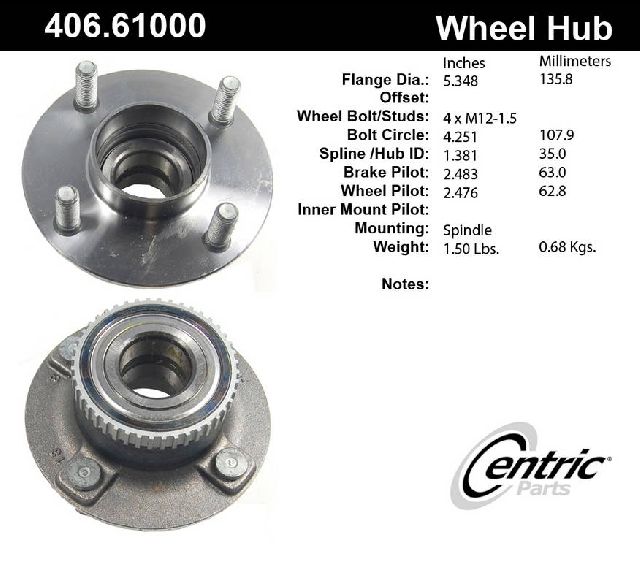 1995-2000 Ford Contour Wheel Bearing and Hub Assembly - Rear (Centric)