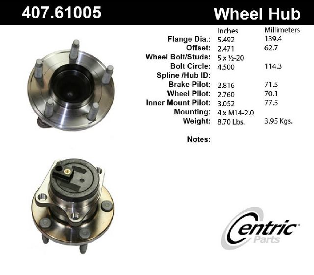 2007-2008 Ford Edge Wheel Bearing and Hub Assembly - Rear (Centric)