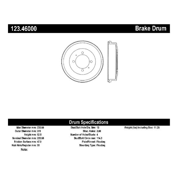 1992-1995 Eagle Summit Brake Drum - Rear (Centric)