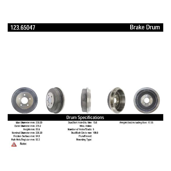 2010-2013 Ford Transit Connect Brake Drum - Rear (Centric)