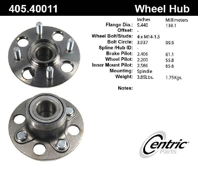 2001-2005 Honda Civic Wheel Bearing and Hub Assembly - Rear (Centric)