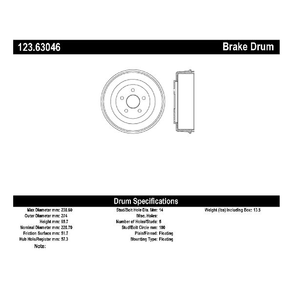 2003-2006 Dodge Stratus Brake Drum - Rear (Centric)