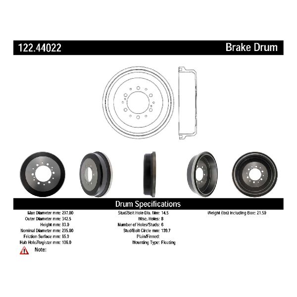 1993-1998 Toyota T100 Brake Drum - Rear (Centric)