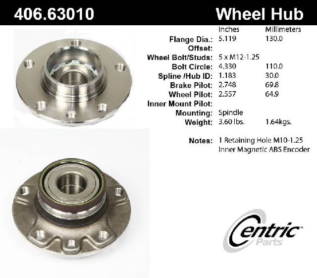 2013-2016 Dodge Dart Wheel Bearing and Hub Assembly - Rear (Centric)
