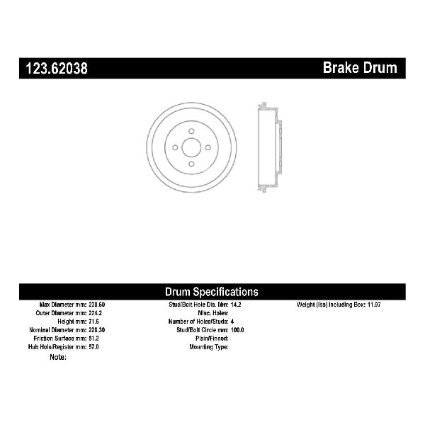 2009-2010 Chevrolet Cobalt Brake Drum - Rear (Centric)