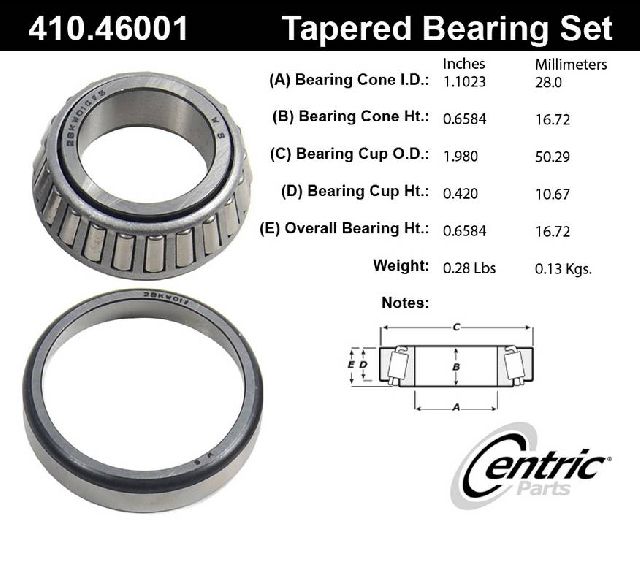 1985-1990 Dodge Colt Wheel Bearing and Race Set - Rear Inner or Rear Outer (Centric)
