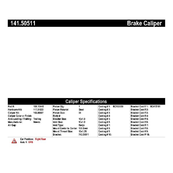 2013-2016 Kia Optima Disc Brake Caliper - Rear Right (Centric)