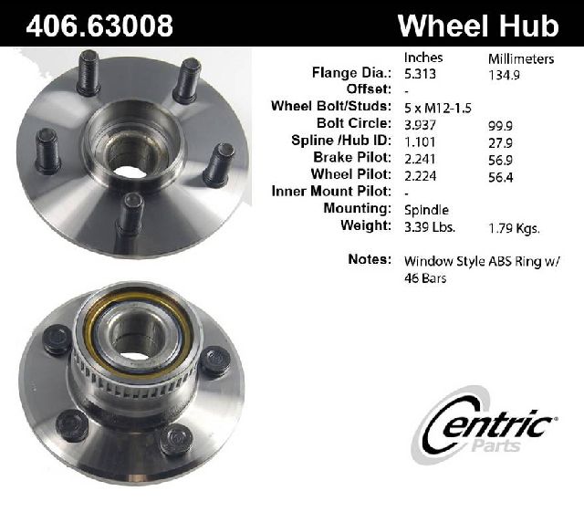 1998-1999 Dodge Neon Wheel Bearing and Hub Assembly - Rear (Centric)